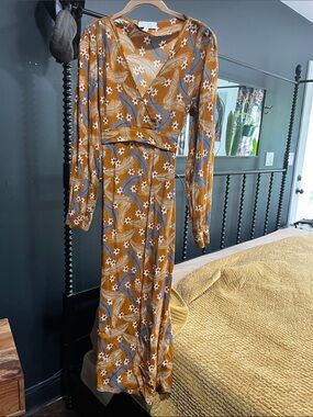 & Other Stories Mustard Rust Floral Long Sleeve Maxi Dress